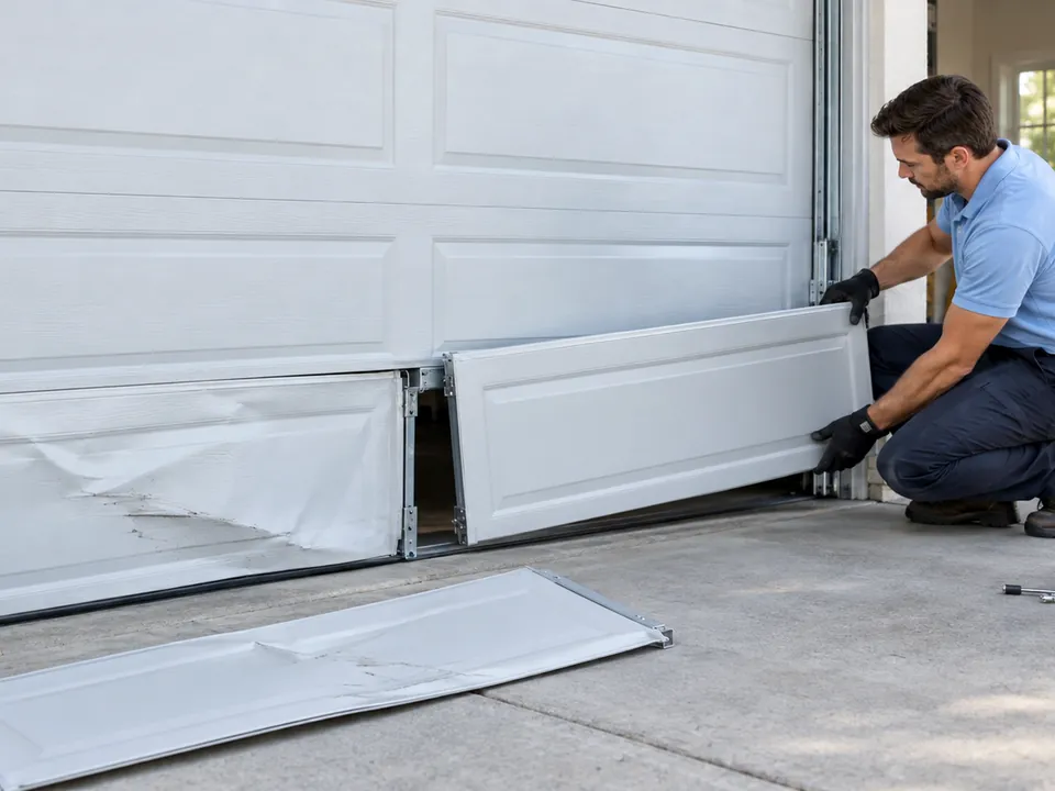 Weather and Structural Panel Damage garage door service in La Porte